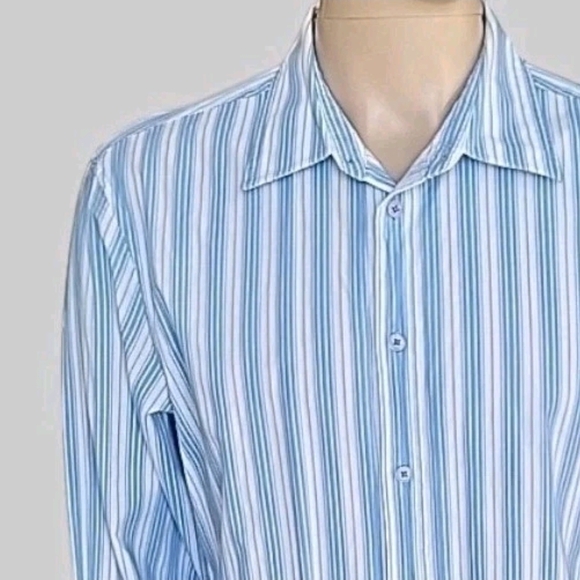 Vtg Armani Exchange Shirt Men Large Blue White Striped Cotton Button-Up Designer - Picture 3 of 14
